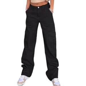 New Size Small High Waisted, Baggy, Wide Leg Black Cargo Pants